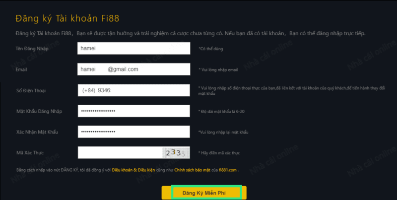tiến hành đăng ký fi88