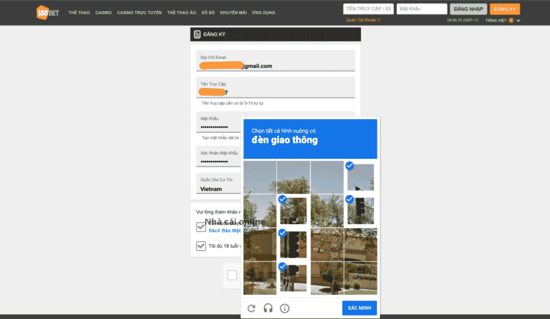 điền đầy đủ thông tin đăng ký 188bet