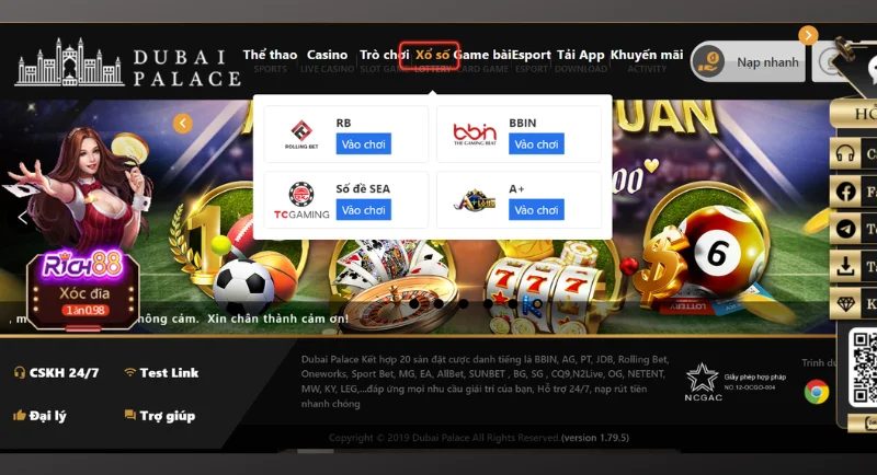 các sảnh chơi xổ số dubai palace