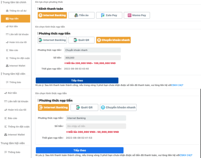 bước 1: chọn phương thức internet banking